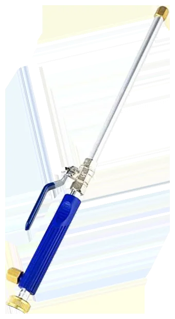 JetStrike metal cleaning wand with blue grip and brass fittings